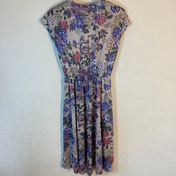 VTG 80s Does 40s Day / Shirt Dress Blue Purple Floral Sz 8P Tabby California - Picture 2 of 9